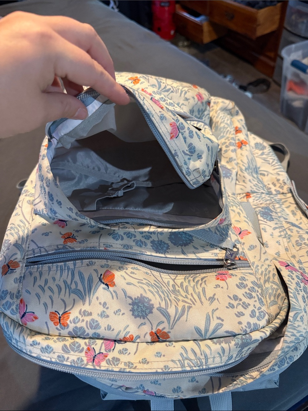 Jansport Light Blue Floral Backpack with Pink & Orange Accents - Picture 6 of 7